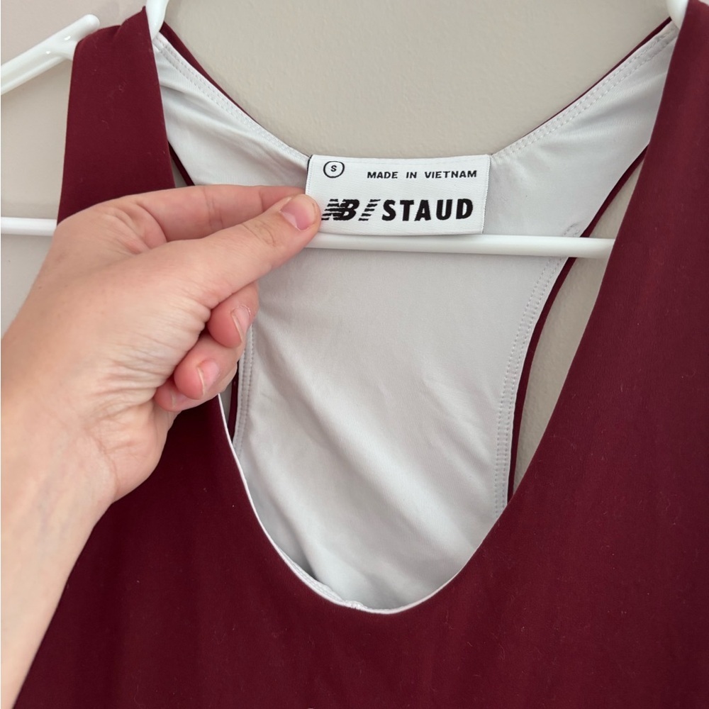 STAUD x New Balance Burgundy and White jumpsuit - Picture 2 of 6